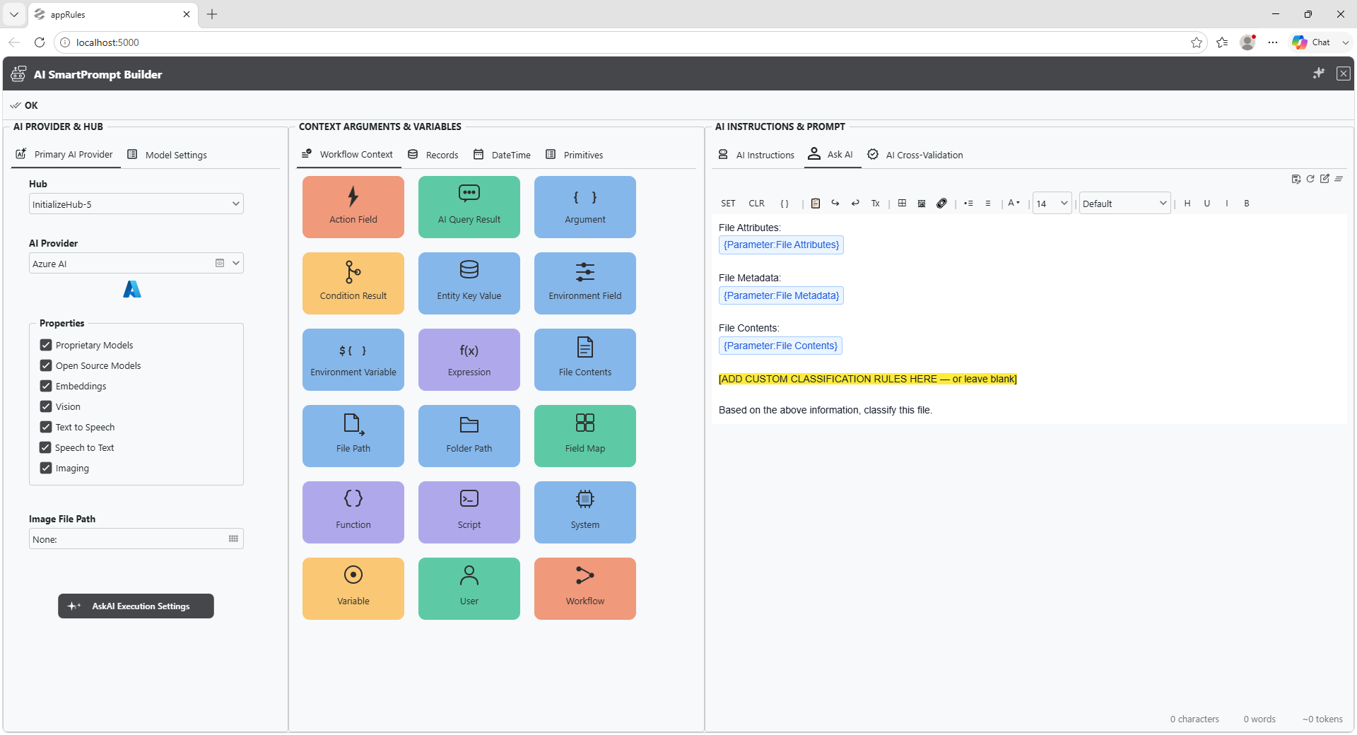 appRules AI File Agent — SmartPrompt Builder