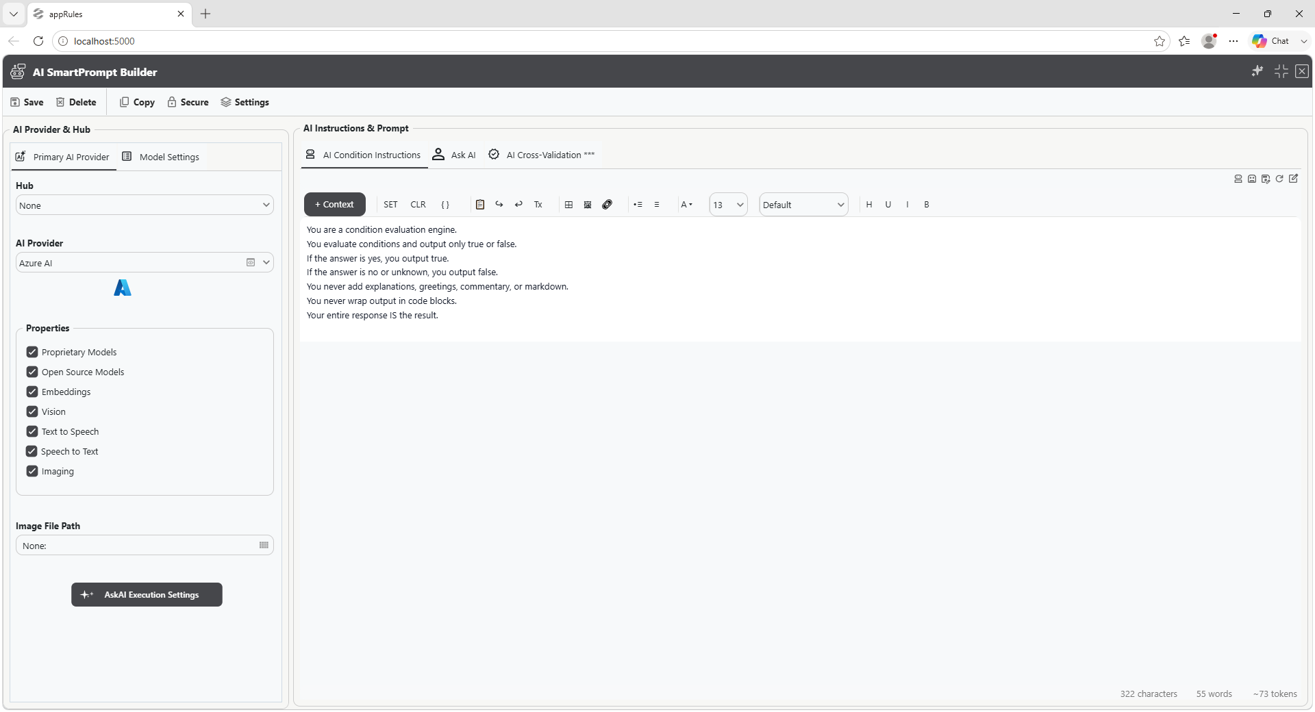 appRules.AI SmartPrompt Builder Condition Evaluation Engine